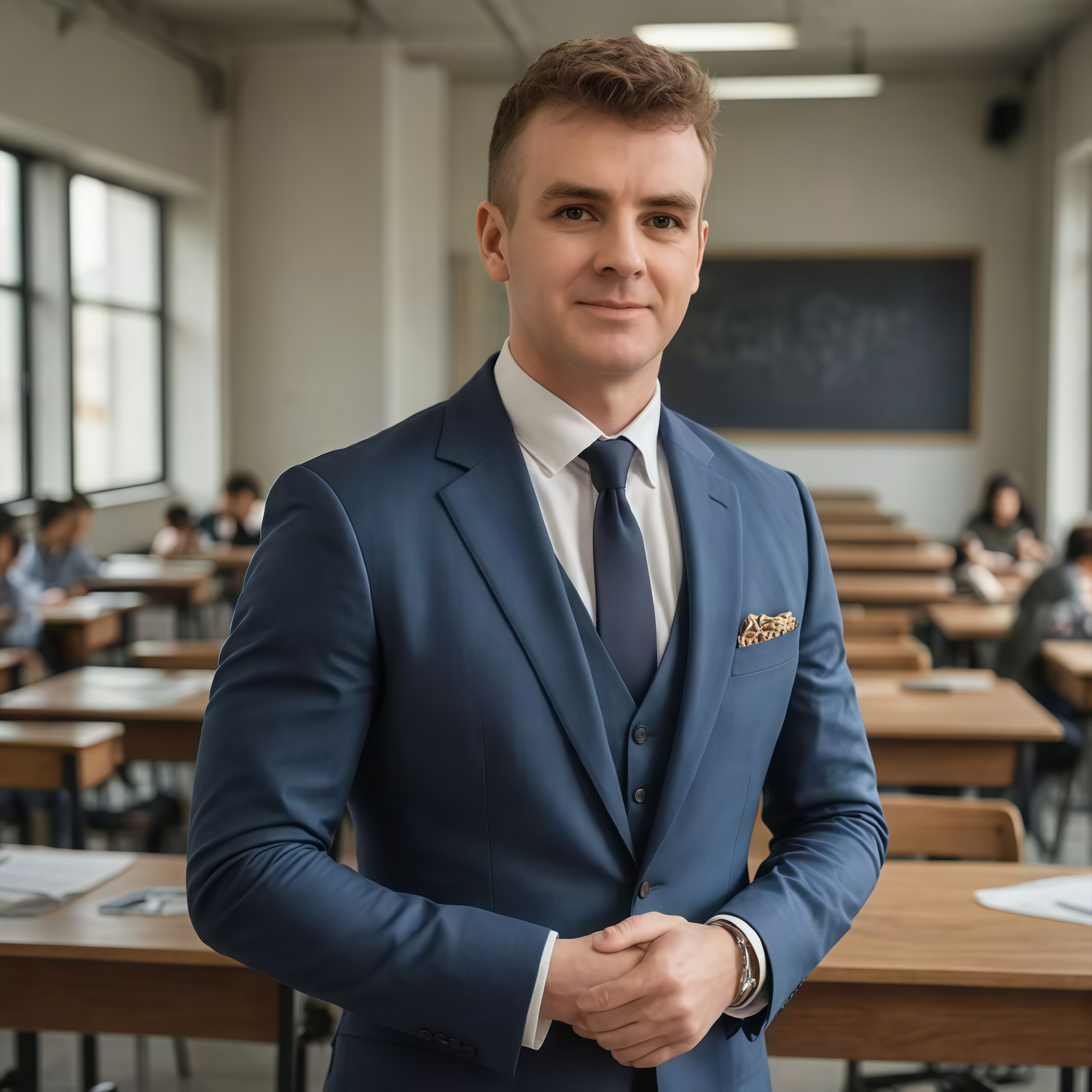 Edward Robert teaching in a modern classroom